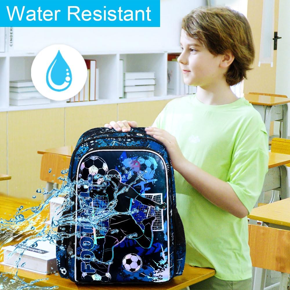 AGSDON 3PCS Kids Backpack for Boys, 17" Football Backpacks with Lunch Box, Water Resistant and Lightweight Bookbag for Teenagers - Image 3