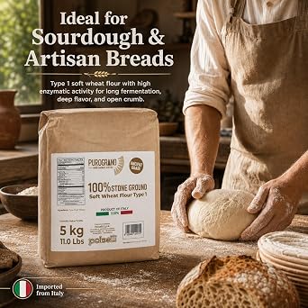 POLSELLI PuroGrano, Spelt Farro Flour, 100% Stone Ground, Whole Grain, 5 kg | High-Protein Stone-Ground, Ancient Whole Grain For Bread, Pizza, Pasta And Pastries, Unbleached, Unbromated And No Additives.