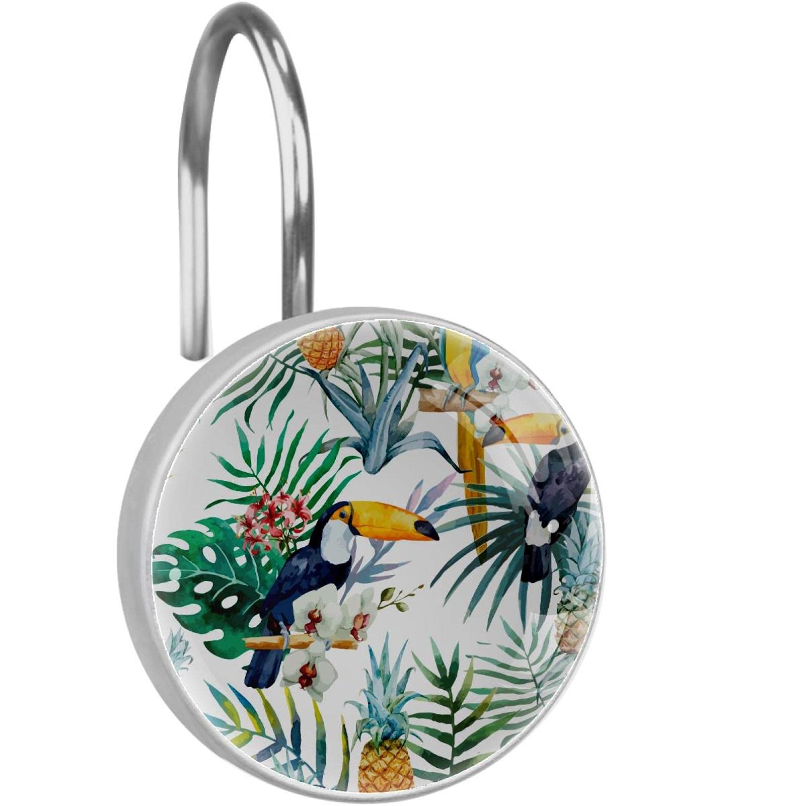 Crochets pour rideau de douche en acier inoxydable décor oiseaux tropicaux chic