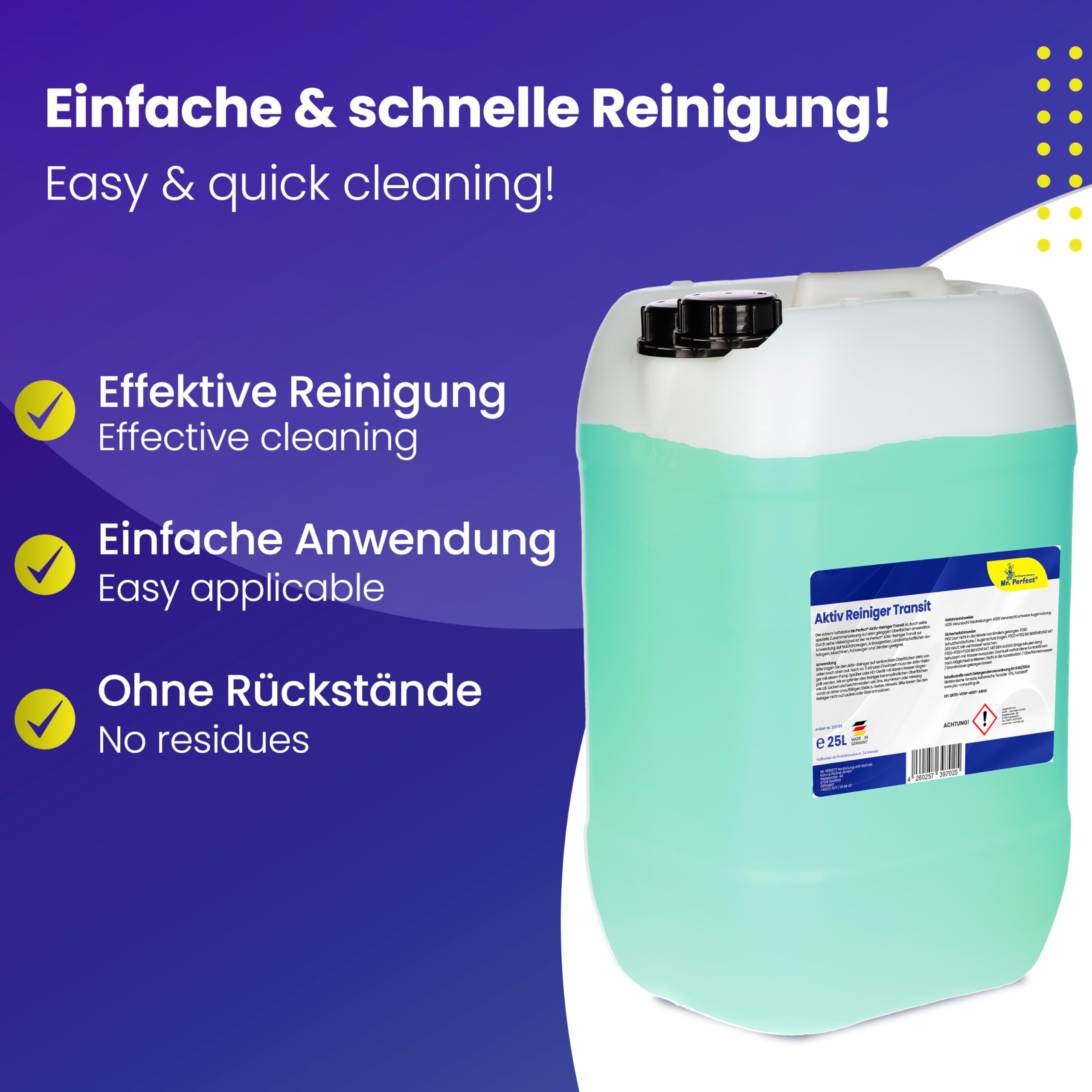 Mr.Perfect - Hochwirksamer Nutzfahrzeugreiniger 25L | Effektiver Reiniger für Nutzfahrzeuge| Profi Reiniger für LKW, Wohnmobile und Caravan I Idealer Landmaschinenreiniger