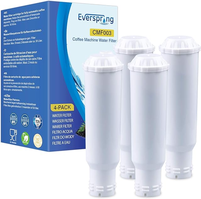 TÜV SÜD Certified Coffee Filter, Compatible with Krups Claris F088 Melitta Pro Aqua, Fits Many Models from AEG, Bosch, Siemens, Nivona, Melitta 4 Pieces from EVERSPRING (Invoice Available)