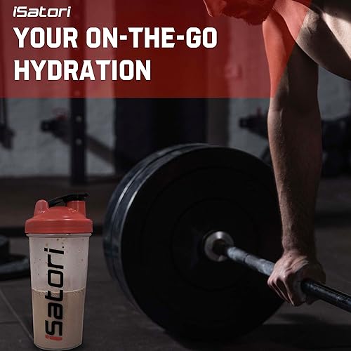 Miniatura 6 de iSatori Clásico que incluye bola de mezcla de alambre de acero inoxidable, 28 onzas (botella transparente con parte superior roja)