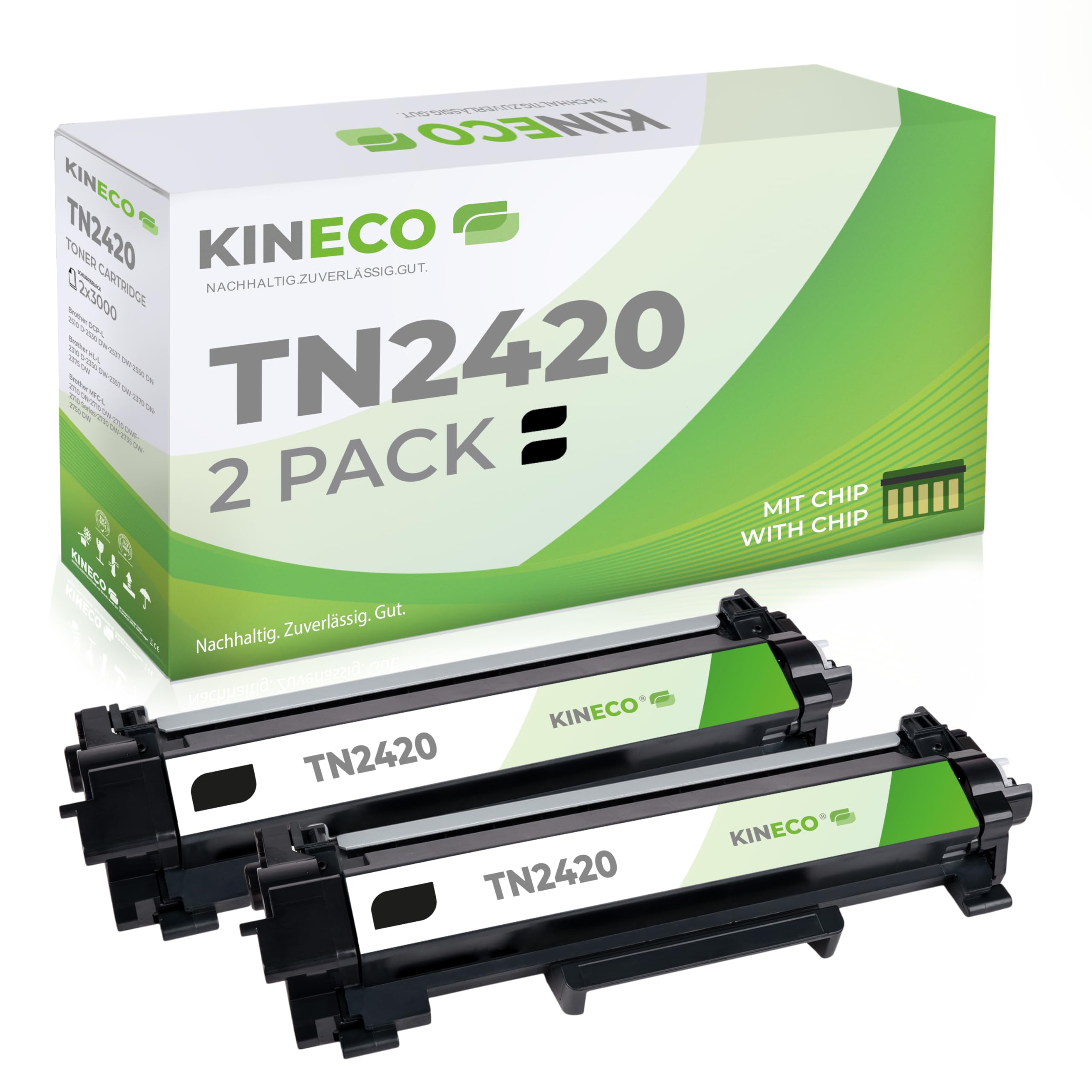 Kineco 2 Toner XXL ersetzt Brother TN2420 TN2410 Doppelpack 2X 3.000 Seiten für Brother HL-L2350DW HL-L2370DN HL-L2375DW HL-L2310D MFC-L2710DW