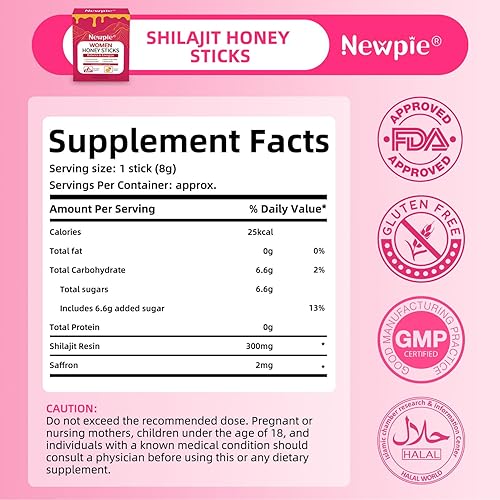 Miniatura 2 de Shilajit - Palitos de miel para mujer, sabor a fresa pura del Himalaya, mezcla de hierbas de alta potencia para impulso de energía y apoyo