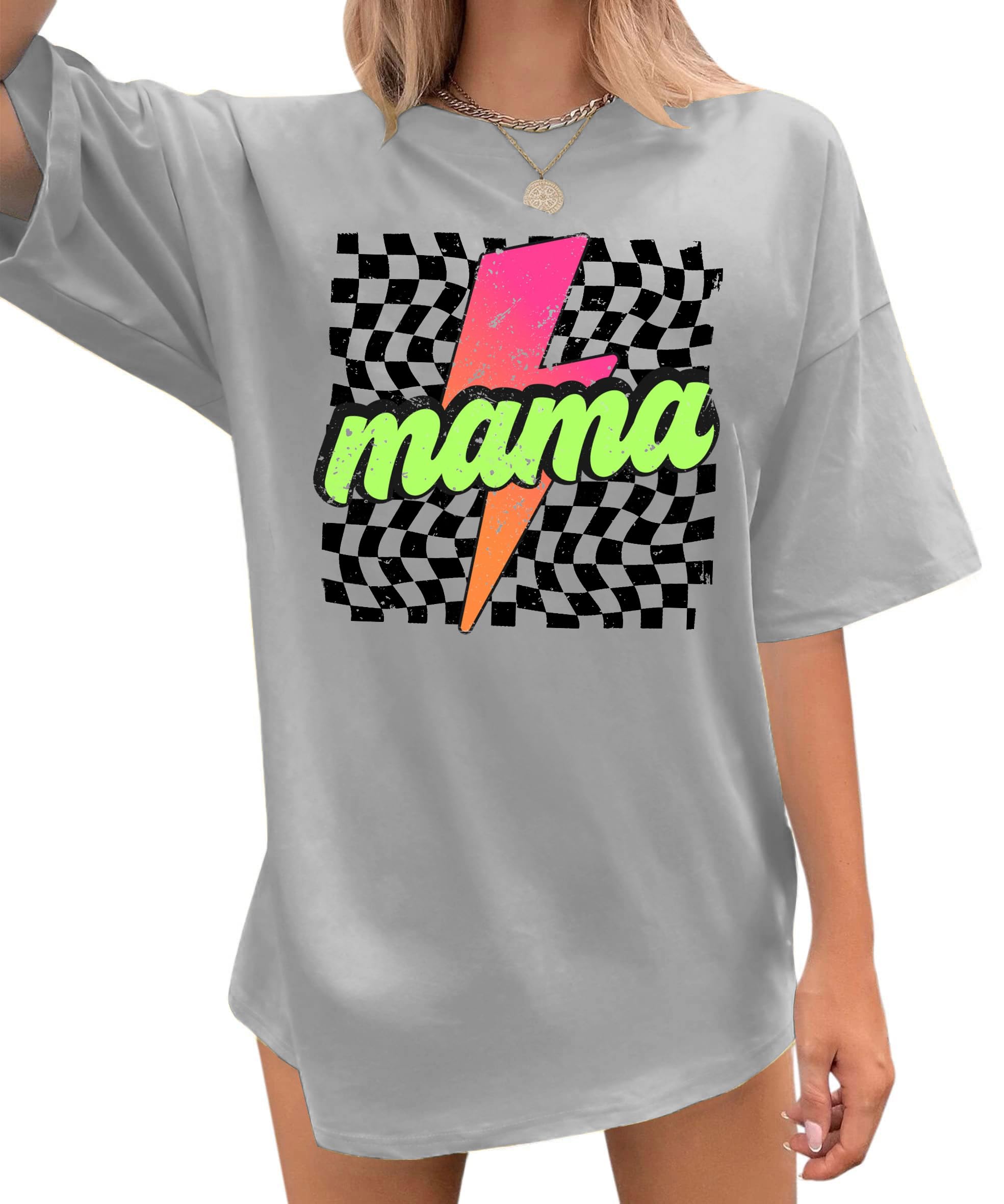 Women's Mama Shirt: Oversized Mama Shirts Trendy Mom T Shirt Loose Casual Summer Shirts Letter Print Short Sleeve Tops