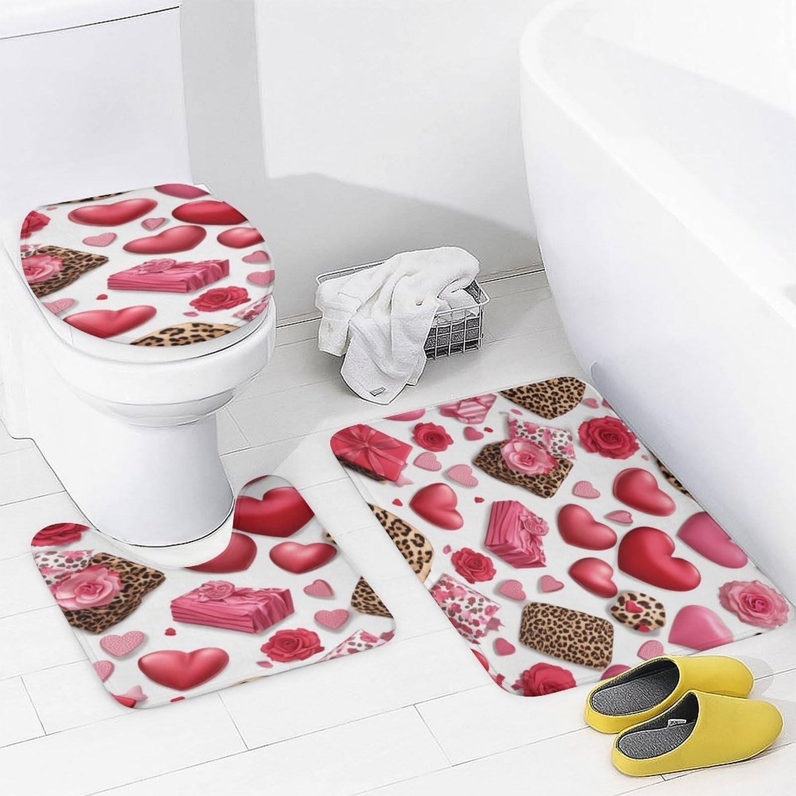 Daesar Tenda Doccia Tappeti Bagno Antiscivolo Set Tende Doccia Poliestere Fiore Rosso Bagno Tenda Doccia 180x180 CM Tappeti Bagno 40x60CM