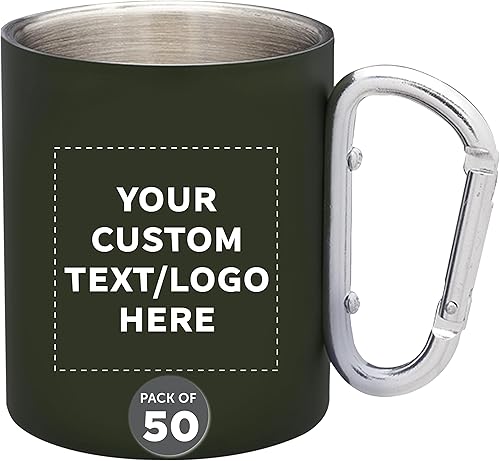 Miniatura 86 de Tazas personalizadas de acero inoxidable con asa de mosquetón, 10 onzas, juego de 10, paquete personalizado a granel, perfectas para café