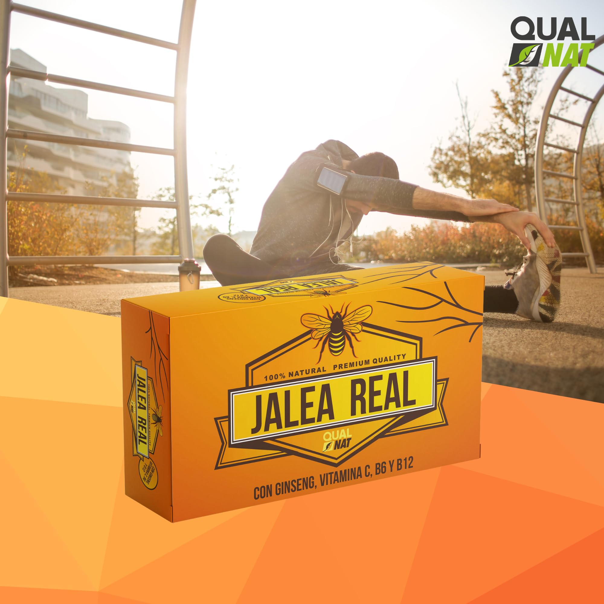 Jalea Real 100% Natural - Suplemento con Ginseng y Vitamina C | Jalea Real 40 Ampollas - Ayuda a Reforzar el Organismo y el Sistema Inmunitario - con Vitamina B6 y B12 - QUALNAT
