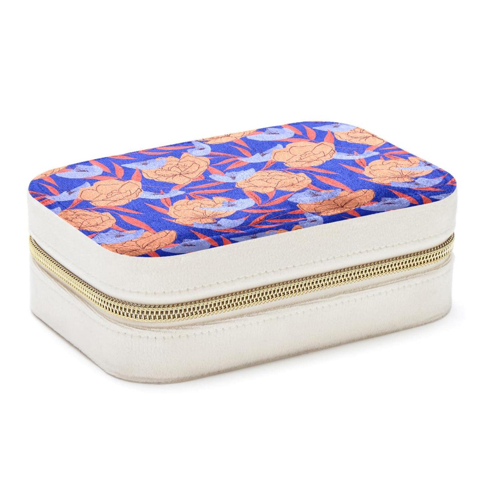 Boîte à bijoux de voyage haut de gamme motif floral pêche pour femmes et filles