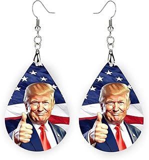 Trump 2024 Red White Blue Patriots Freedom Trump Dangle Earrings, Drop Style, for Women, Men, Girls, Teens, Boys