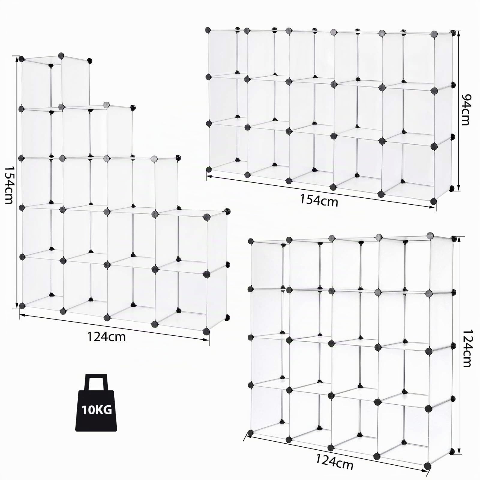 dibea Étagère Plastique étagère à Chaussures étagère de Rangement système modulaire, 16 Compartiments á 30x30 cm Transparent