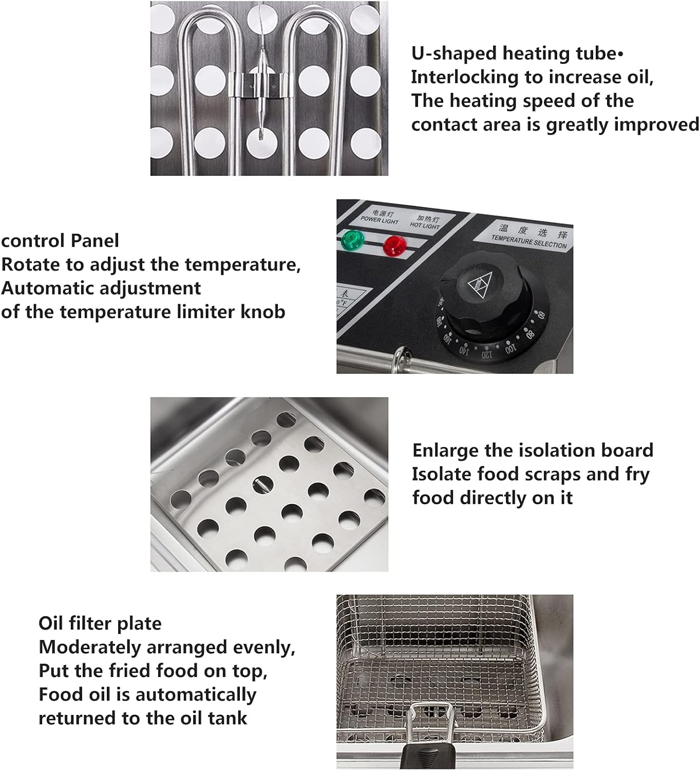 40L Commercial Deep Fryer 4500W Deep Fat Fryer Pot Adjust Temperature Max 200℃ Stainless Steel Deep Frying Pan with Lid and Basket for Restaurant, Beverage Shop, Western Food Shop