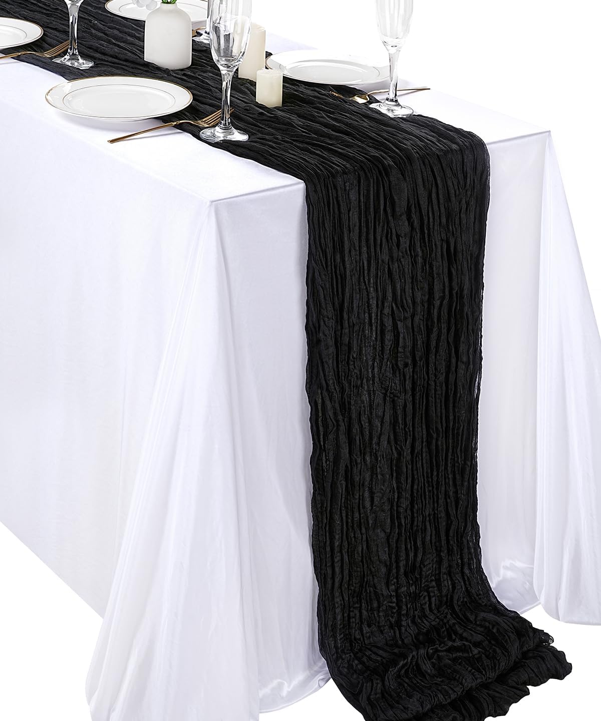 LuoluoHouse 5pcs Cheesecloth Table Runners Dark Green Boho Gauze Table Fabric for Summer Party Party Banquet Holiday Bulk Table Decorations