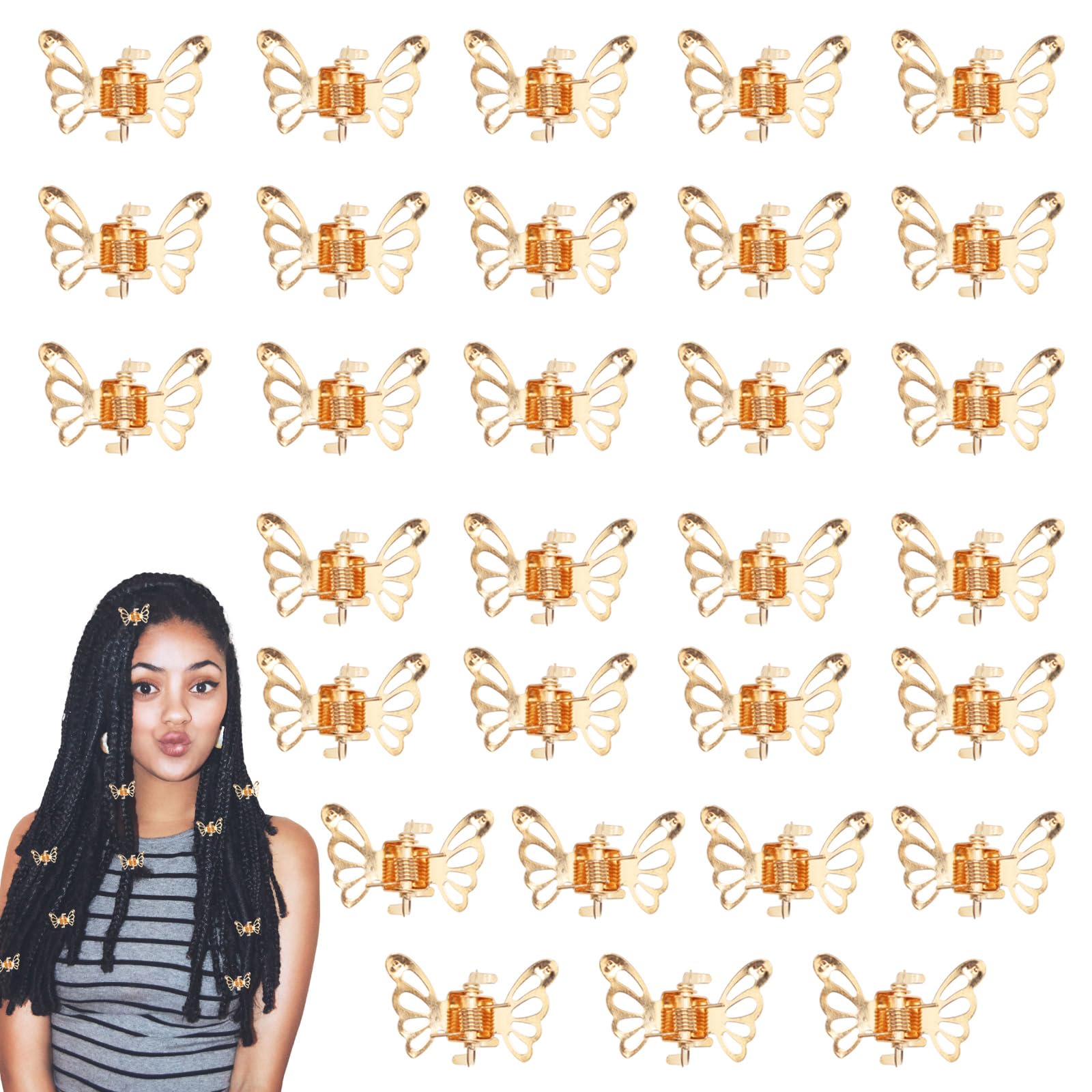 Gosknor 30uds Pinzas para el Cabello de Mariposa Dorada, Mini Pinzas Huecas de Metal con Forma Mariposa Monarca con Sujeción Fuerte Pequeñas Elegantes Trenzas el Cabello Accesorios para Mujeres