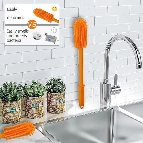 Miniatura 4 de Cepillo de limpieza de botellas de silicona largo  Paquete de 2  Cepillo limpiador de botellas de agua de 16 + 13 pulgadas para Hydro Flask,