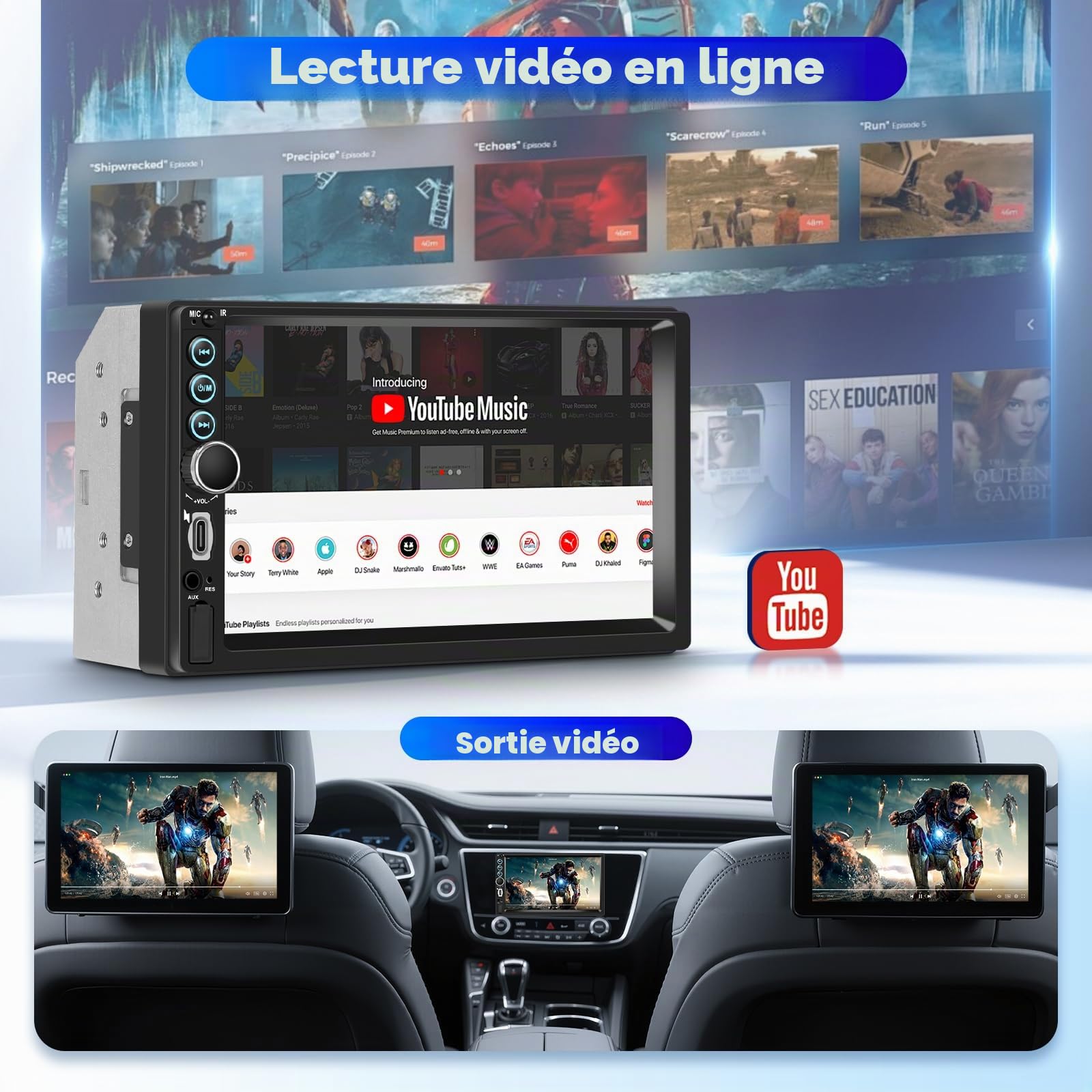 Hodozzy Autoradio 2 Din avec Carplay sans Fil Android Auto, Écran Tactile 7 Pouces Poste Radio Voiture Double Din Bluetooth, Lien Miroir, FM Type-C/USB/AUX, MP5 Lecteur Autoradio avec Caméra Recul