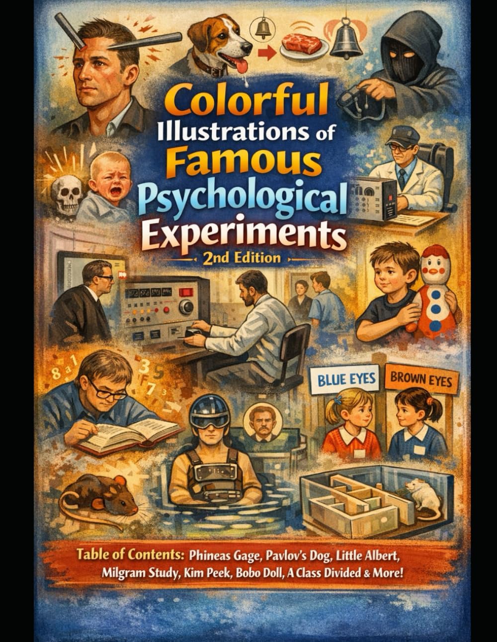 Colorful Illustrations of Famous Psychological Experiments (Psychology learning)