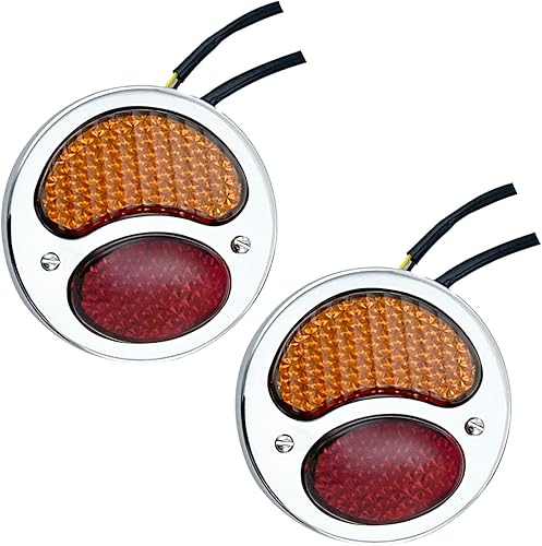 Miniatura 10 de FATECIM 2 luces traseras LED vintage Duolamp de 12 V, indicador de parada trasera con señales de giro y lámpara de matrícula, lente rojo ámbar,