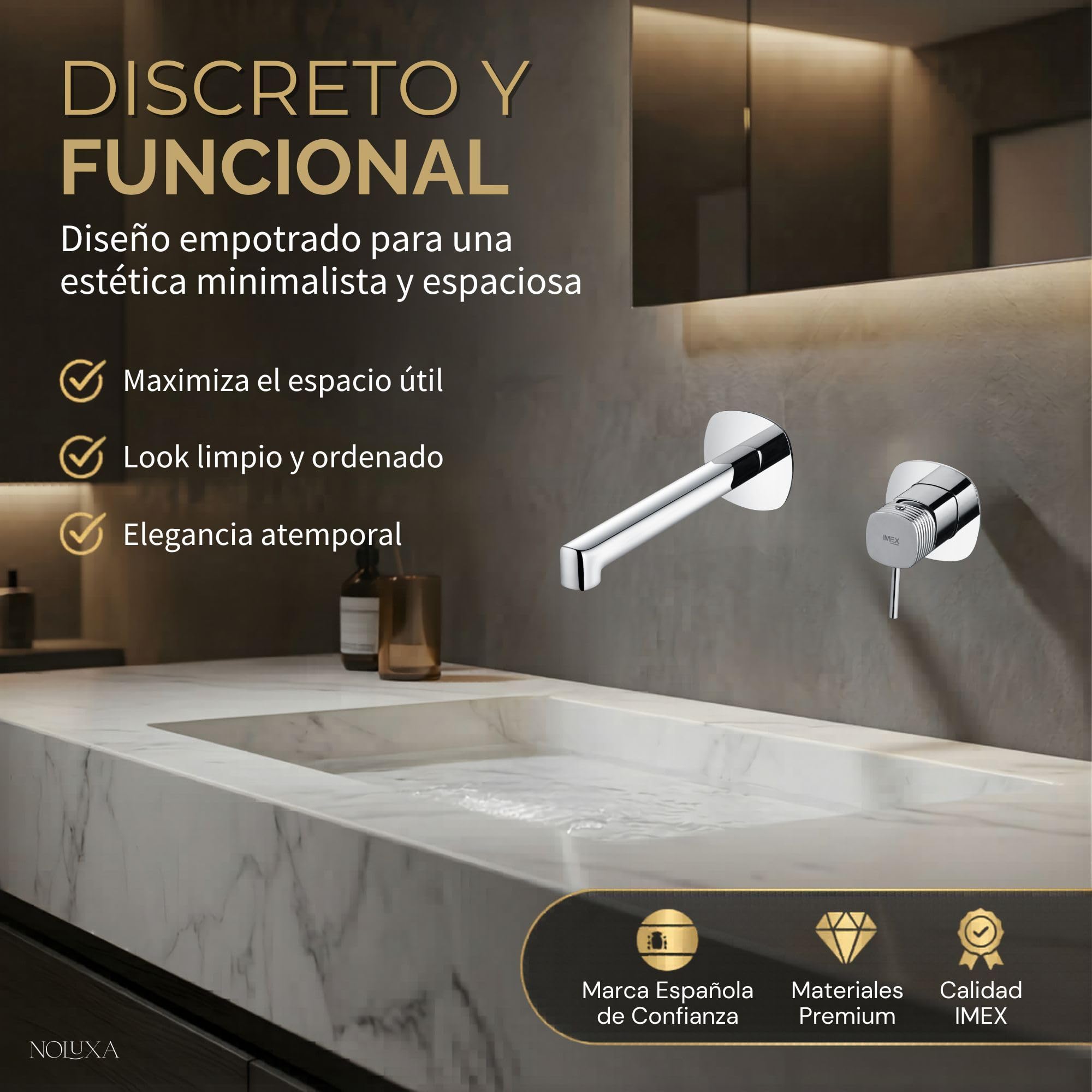 IMEX - Grifo Lavabo Empotrado Cromado | Grifo de Lavabo Monomando Pared Mezclador Agua Fría y Caliente | Grifería en Latón con Cartucho Cerámico Ø35mm | Serie Firenze