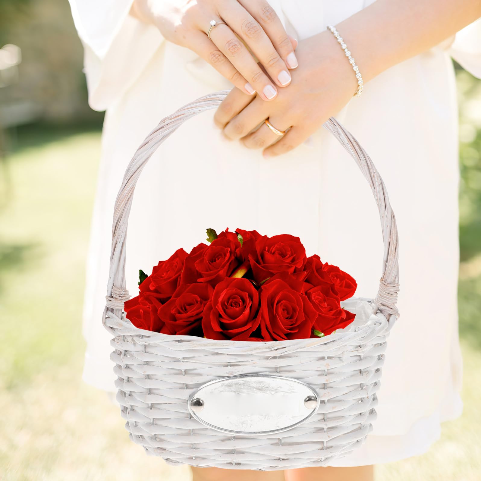 PATKAW Hochzeit Blumenmädchen Korb Rattan Blumenkorb Blütenkorb Süßigkeiten Aufbewahrungskorb Osterei Korb Mit Griff Für Hochzeitszeremonie Partyzubehör Weiß