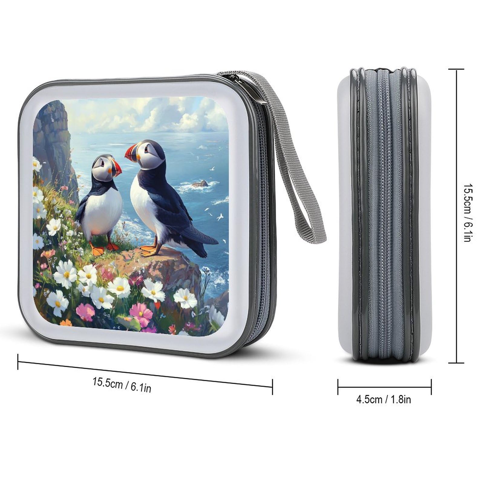 Puffines Birds CD Case Plastic DVD Case Holder Wallet Disc Storage Organizer for Car Travel
