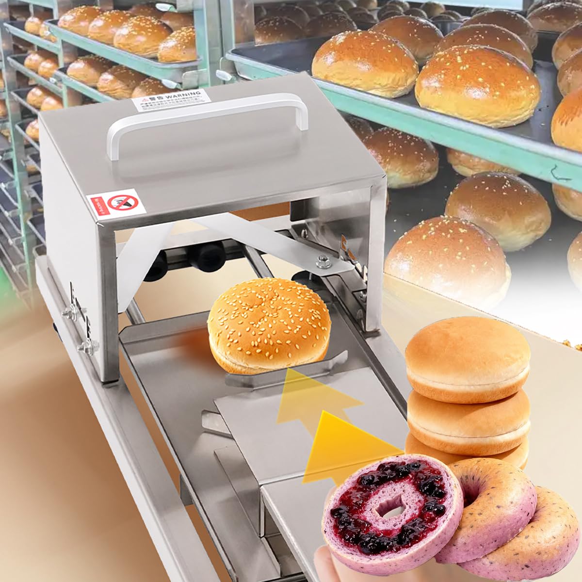 Kommerzieller Bagelschneider, Manueller Hamburgerbrötchenschneider, Bagel-Guillotine Aus Edelstahl, Für Große Bagels Bis Zu Einer Größe Von 12 X 15 Cm, Runder Teigschneider, Bagelschneider