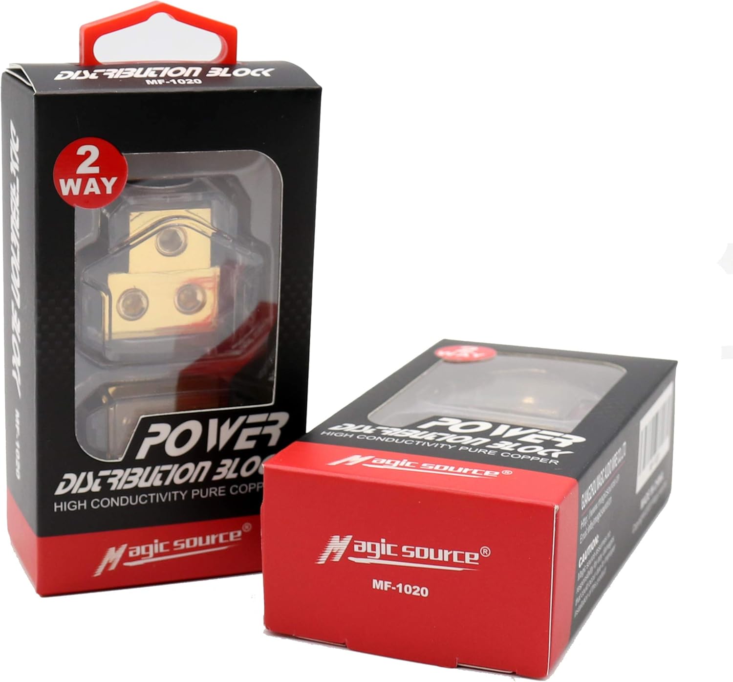 magic source 1pcs Power Distribution Block 0/2/4 Gauge in 4/8 Gauge Out 2-Way Amp Copper Ground Block Distribution for Car Audio Splitter