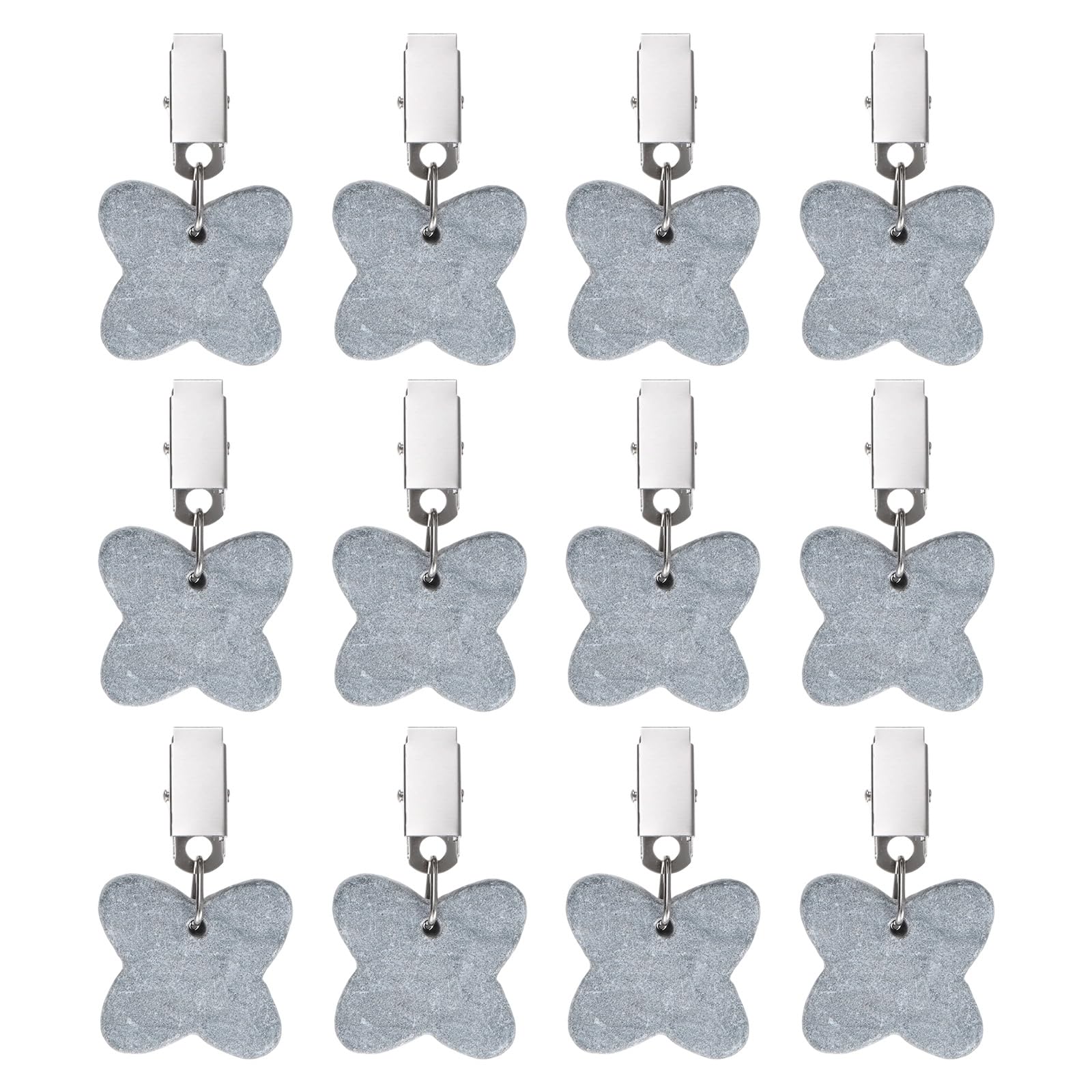M METERXITY 12-Pack Tablecloth Weights, 2.68 Inch Marble Table Cover Weights with Metal Clips for Decoration/Outdoor Picnic/Family Dinner Party, Table Cloth Hangers [Gray, Butterfly]