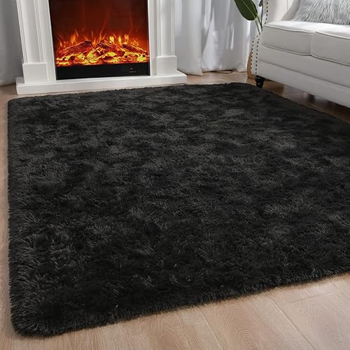 Miniatura 275 de Ompaa Alfombra esponjosa, alfombra mullida súper suave para dormitorio, sala de estar, alfombra grande de felpa de 6 x 9 pies, alfombra de pelo Negro