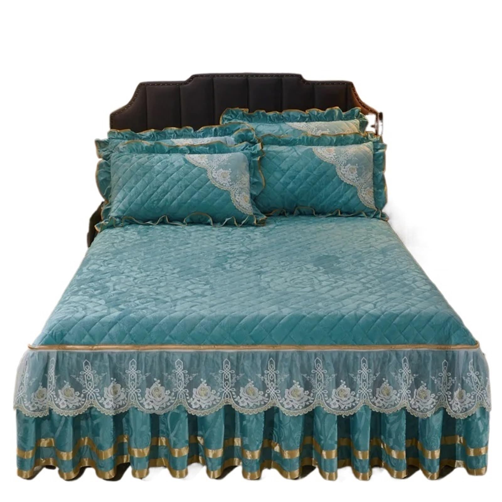 Winter Coral Fleece Zipper Removable Bedspread King Queen Thicken Velvet Quilted Bed Skirt Not Including Pillowcase(Color 8,1pc Skirt 180x200cm)