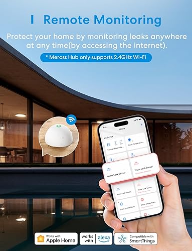 Miniatura 4 de Meross Alarma inteligente con sensor de agua, paquete de 3, detector de fugas de agua WiFi compatible con Apple HomeKit, SmartThings, IP67