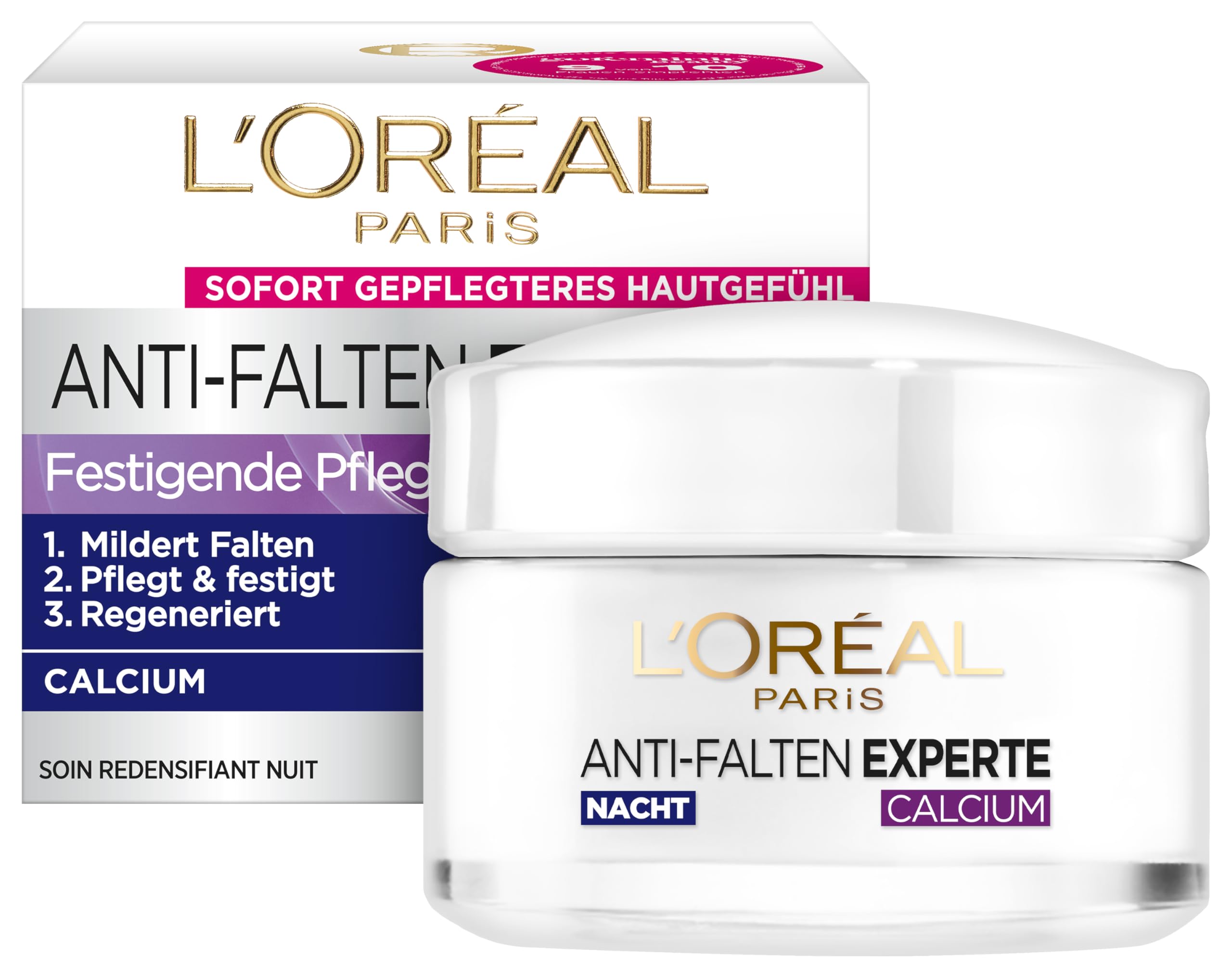 L'Oreal Paris Lot de 1 crème pour Le Visage Anti-Rides Experte 55+ Crème de Nuit pour Les Femmes à partir de 55 Ans au Calcium 1