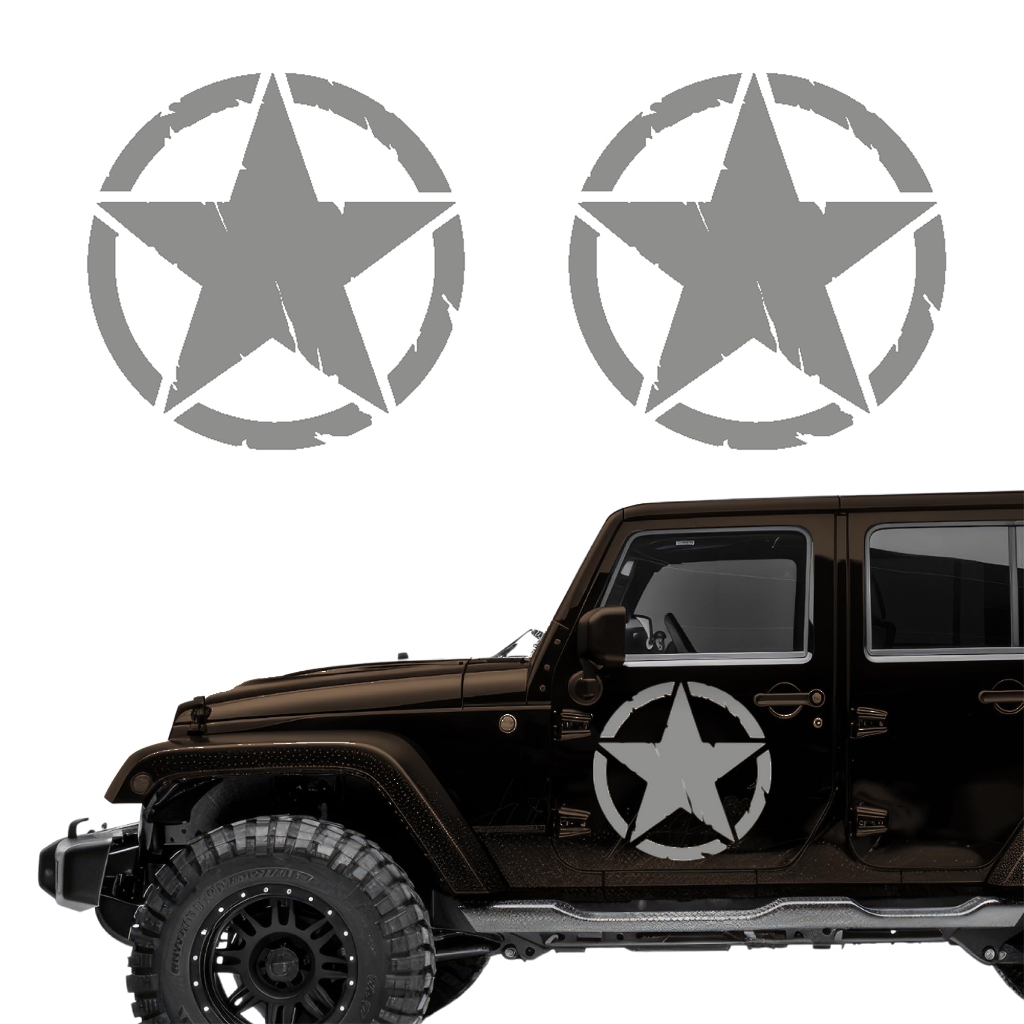 Autodomy Pack mit 2 Sticker Sterne | Militär Aufkleber Beständig gegen Regen und Sonne | Aufkleber für Auto 4x4 Offroad Geländewagen | Us Army Sticker (Silber, 20 cm)