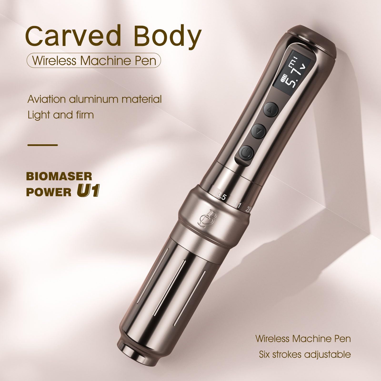 Biomaser UI - Macchina per il trucco permanente senza fili, con penna wireless regolabile a sei punti, con 2 display OLED da 1000 mAh, per trucco permanente (caffè)