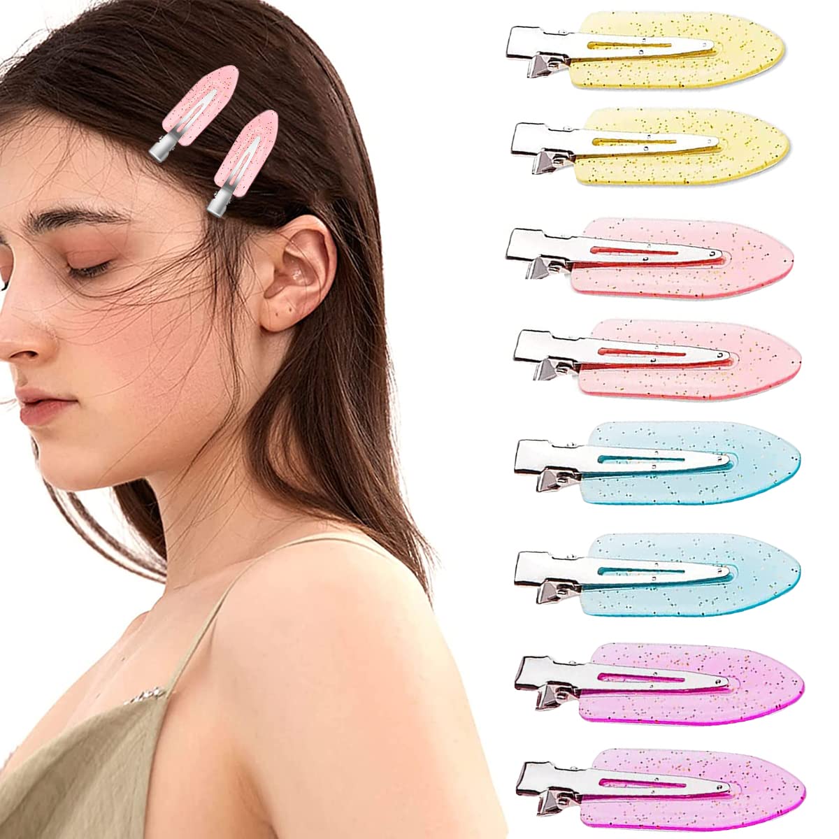 PALAY 8Pcs No Bend Hair Clips Crystal No Crease Bangs Alligator Hair Barrettes No Dent Duck Bill Hair Clips Girls Makeup Salon Hairstyle Hairdressing, Multicolor-image-38