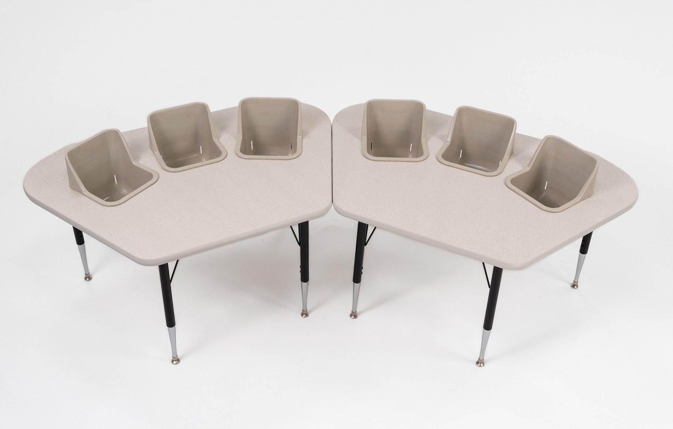 Pair of Toddler Tables M3 3-Seat Feeding Tables, Natural Linen Top, Gray Seats