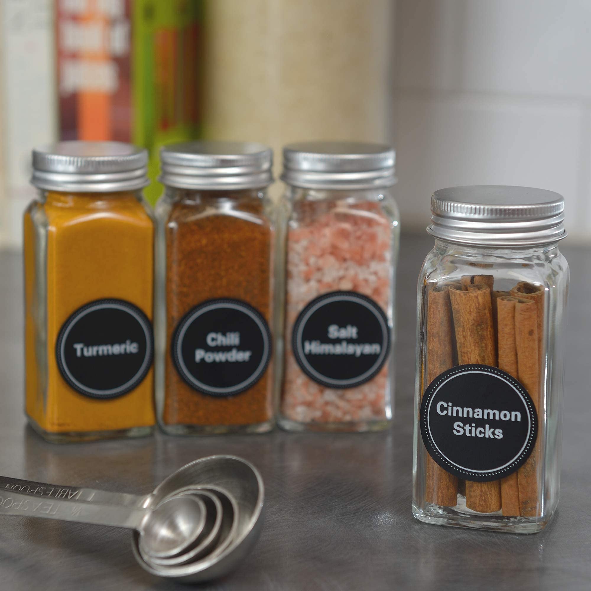 Prime Home Direct Spice Jars with Label 24 Condiment Containers Set