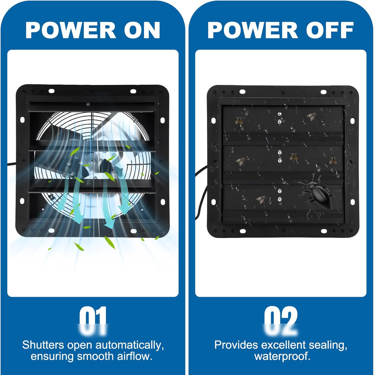 Shutter Exhaust Fan, 10 Inch Wall Mounted Exhaust Fan with Automatic Shutter Variable and 10-Speed Controller, 900CFM 1700 RPM