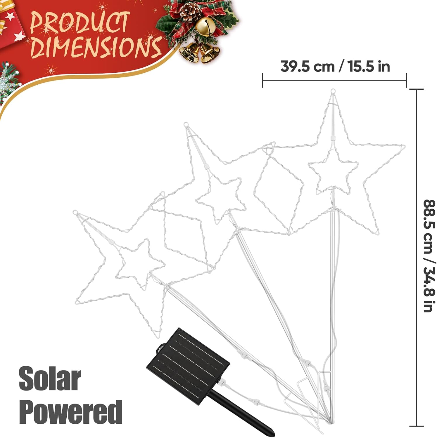 DAMEING 3 Pack 34in Solar Star Lights, Large Solar Garden Star Lights for 4th of July Independence Day Decorations, Solar Landscape Lighting for Outdoor Lawn Yard Pathway Decor(Red, Blue and White)