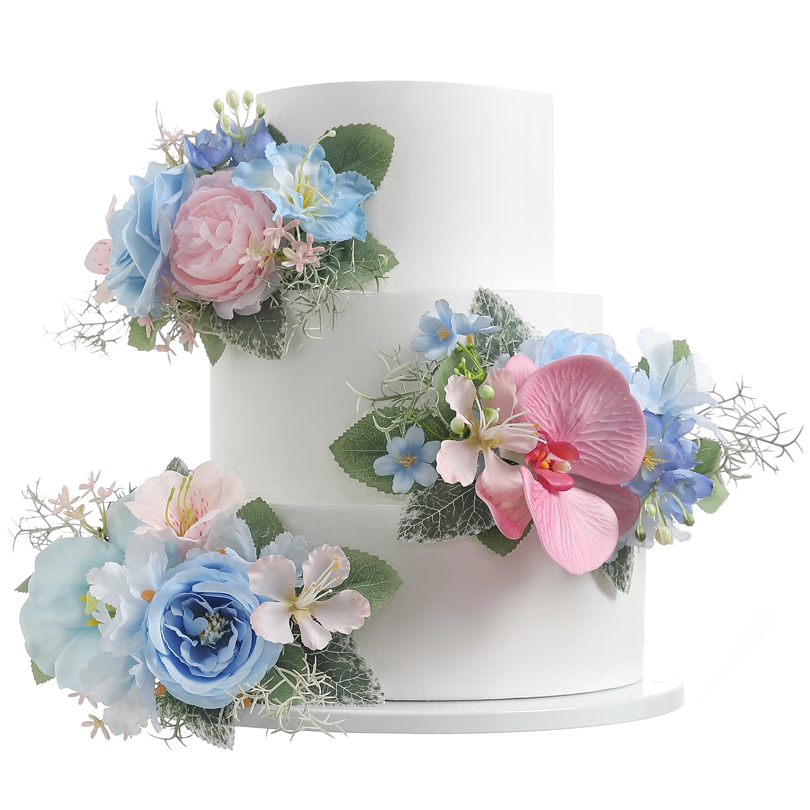 Serra Flora 3Pcs Pre-made Silk Flowers Cake Topper Artificial Blue Wedding Cake Decorating are Perfect for Weddings, Anniversaries,Birthday parties.