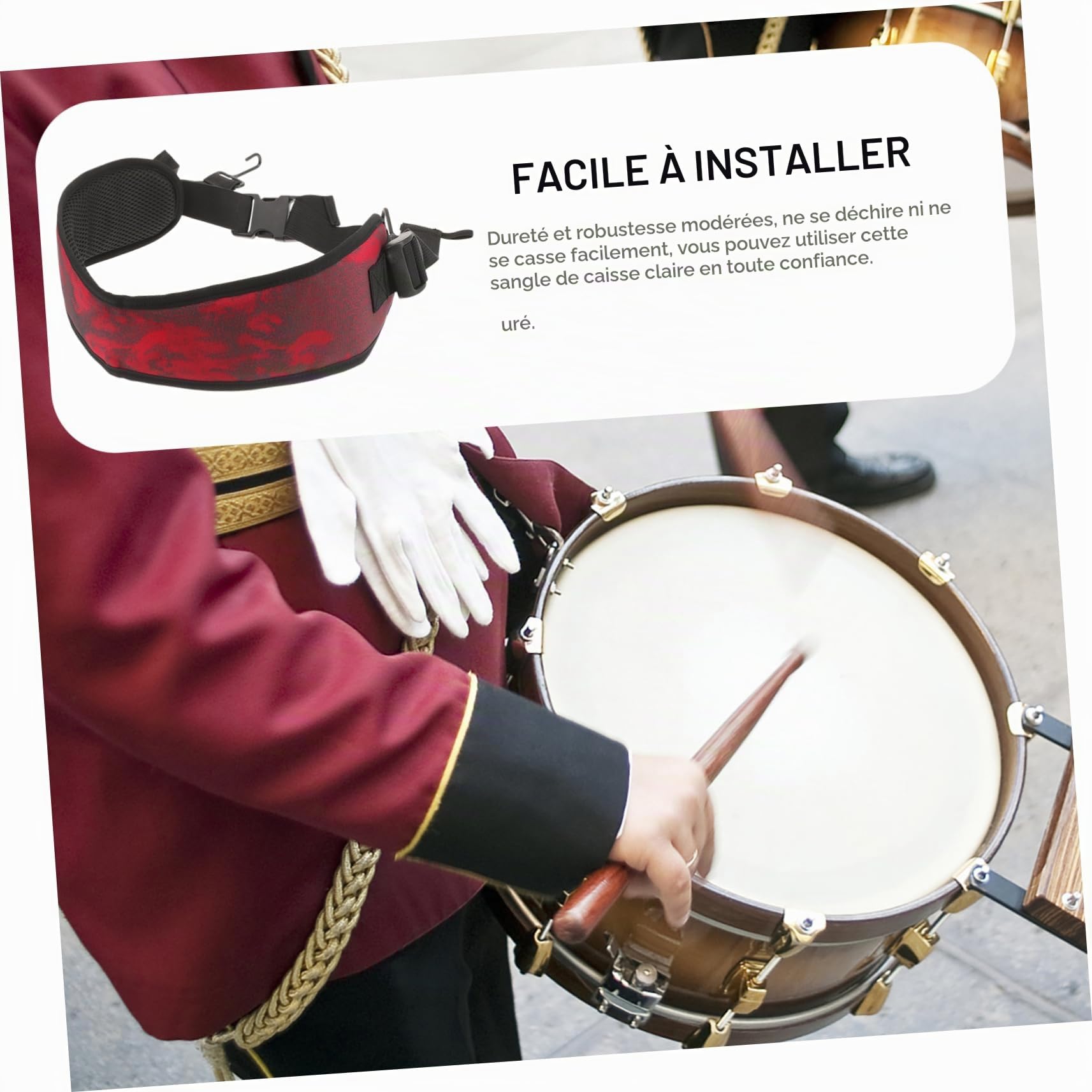 Sangle pour Djembé Réglable, Ceinture de Percussion Crochet Métal | Nylon et Mesh Respirant, Adaptée aux Performances et Défilés, pour Personnes de Plus de 14 Ans