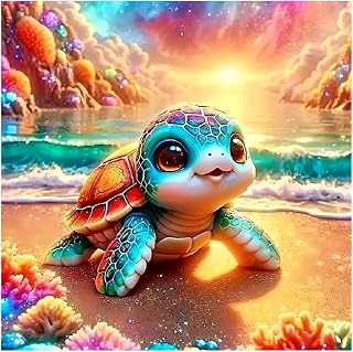 Turtle Stamped Cross Stitch Kits for Adults Beginner, Setting Sun Cross Stitch Kits Printed Stitching Patterns Dimensions Needlepoint Art Crafts Embroidery Kits for Adults Beginners 14x14 inch 