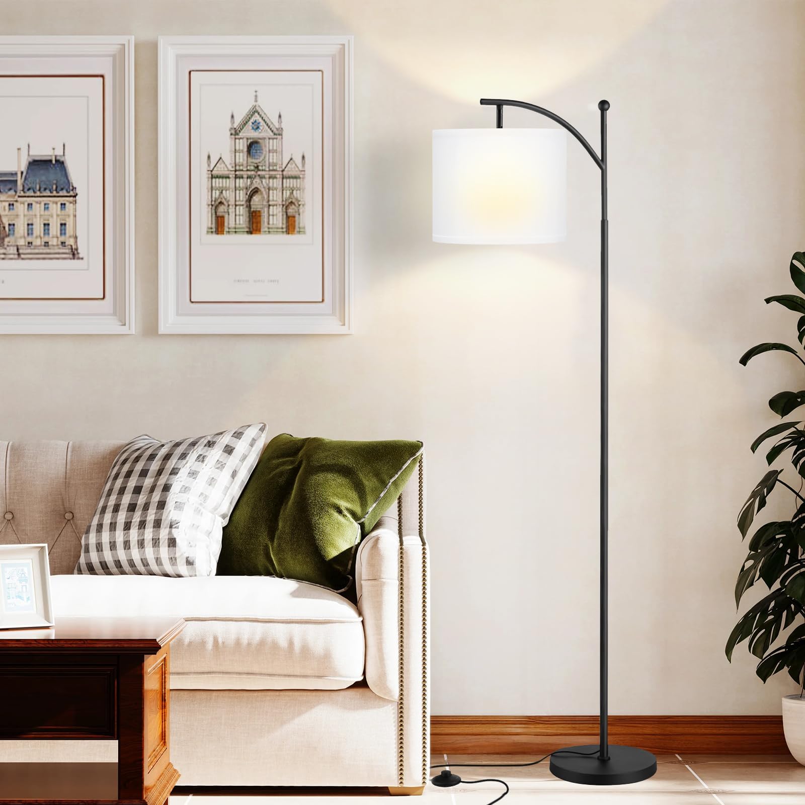 Ambimall 60" Floor Lamp with 3 Color Temperatures, Adjustable White Shade, Black Pole - Tall Lamp for Living Room, Bedroom, Office, Classroom, Dorm - 9W Bulb Included