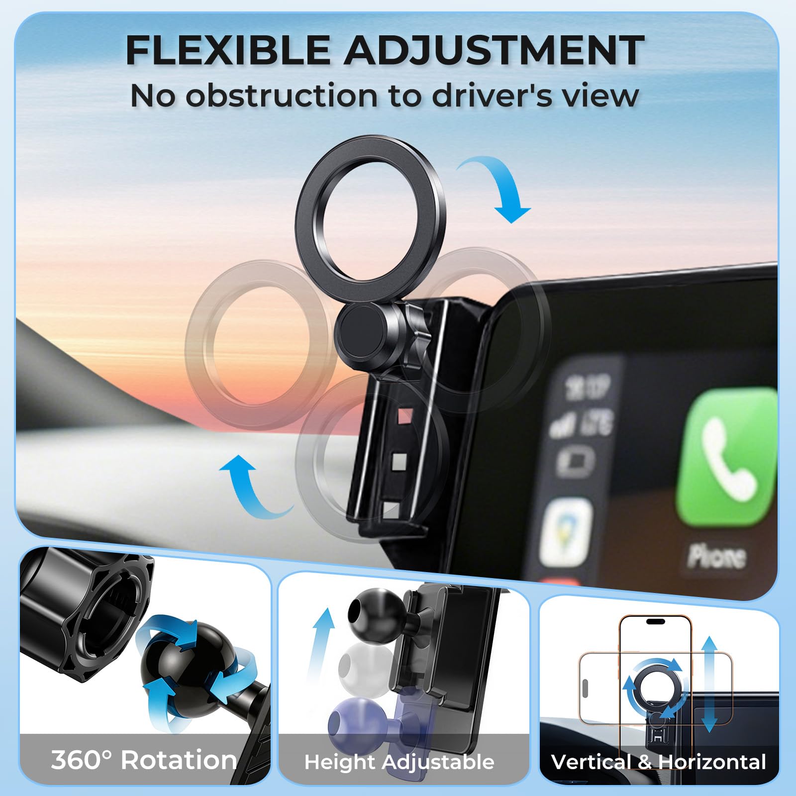 Supporto per telefono da auto per Toyota Venza 2024 2023 2022 2021 (solo per schermo da 12,3 pollici), rotazione a 360°, compatibile con Magsafe, non influisce sulla bocchetta dell'aria