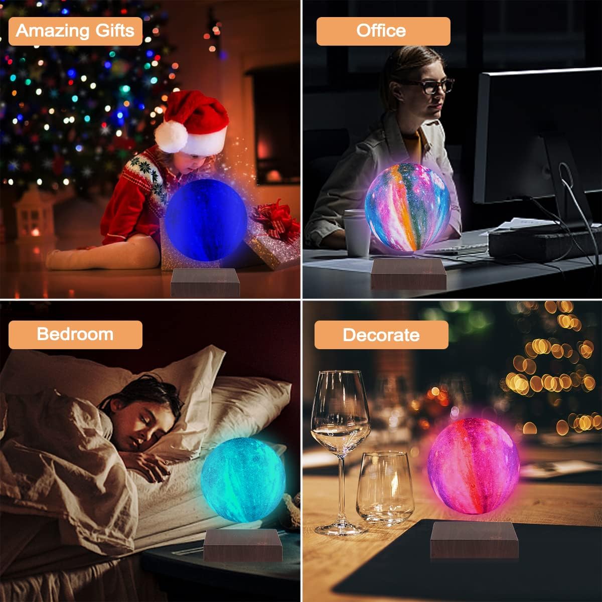 VGAzer Magnetic Levitation Moon Lamp Globe Night Light Floating 3D Moon LED Colorful Light for Home Decoration Table Lamp