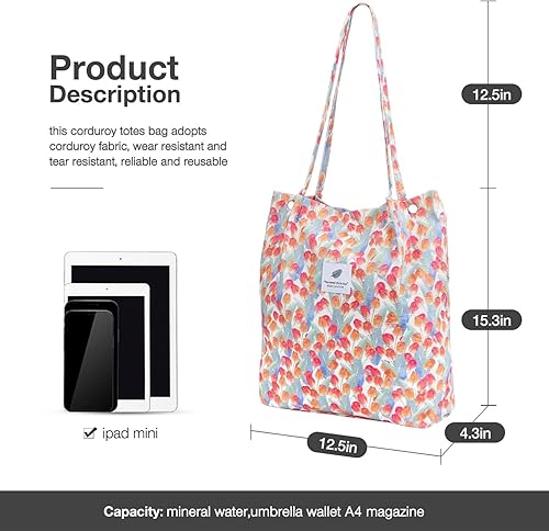 Vista 169 de Tote - Bolsa de hombro reutilizable de pana de gran capacidad con bolsillos interiores para mujeres y niñas Rayas
