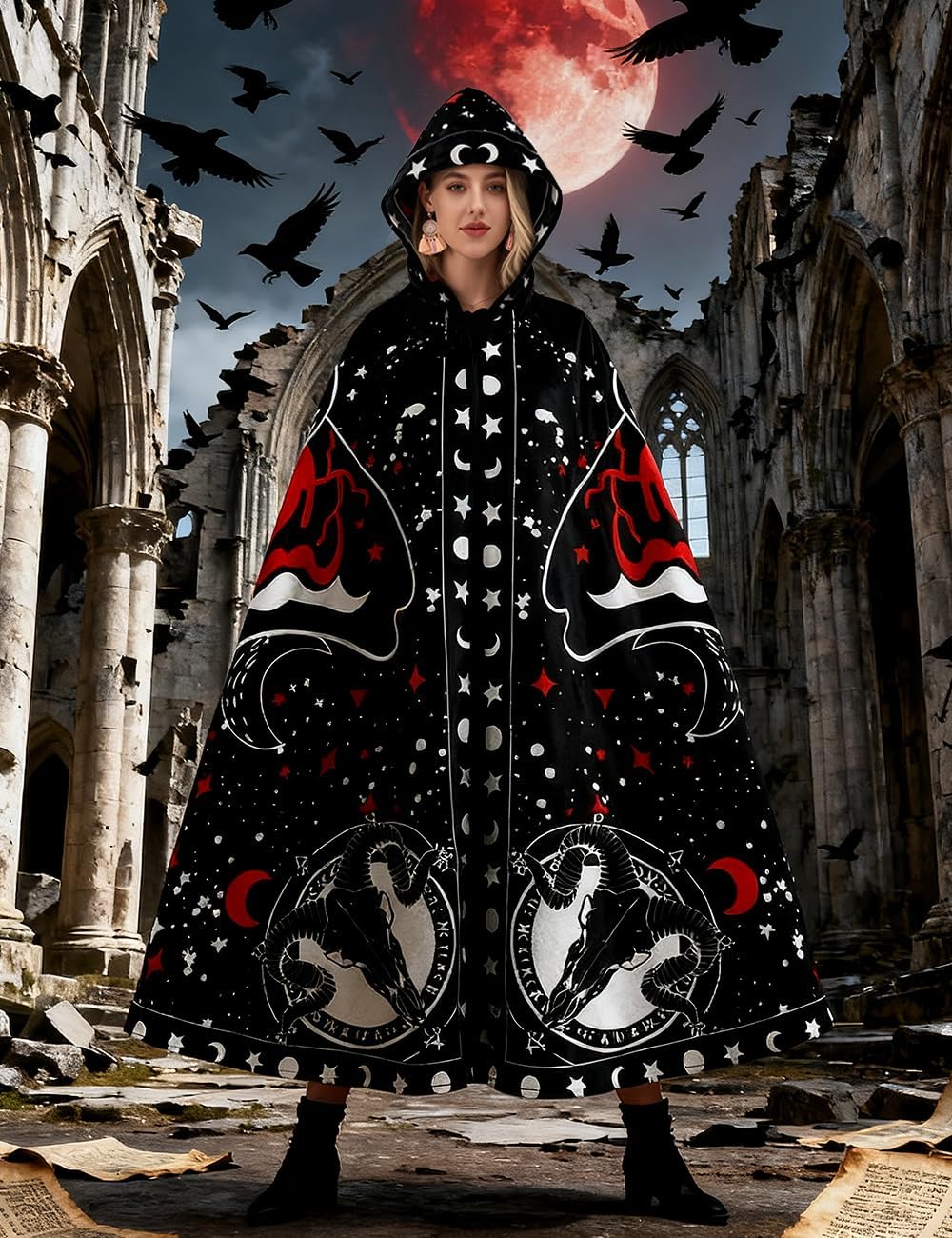 vavalad Unisex Mothman Cloak Costume with Hood, Full Length Halloween Moth Cloak Cosplay Costumes Hooded Robe