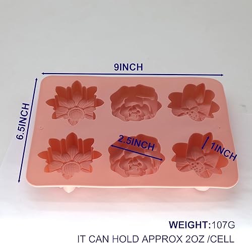 Miniatura 4 de X-Haibei Elegante flores jabón silicona molde gelatina loción proceso frío fabricación suministros 2oz, diámetro 2.5 pulgadas