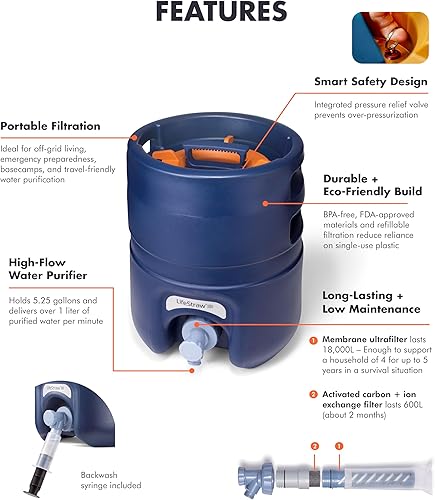 Miniatura 3 de LifeStraw Escape - Purificador de agua presurizado portátil de alto flujo con filtración de 3 etapas para uso en grupo, preparación para emergencias