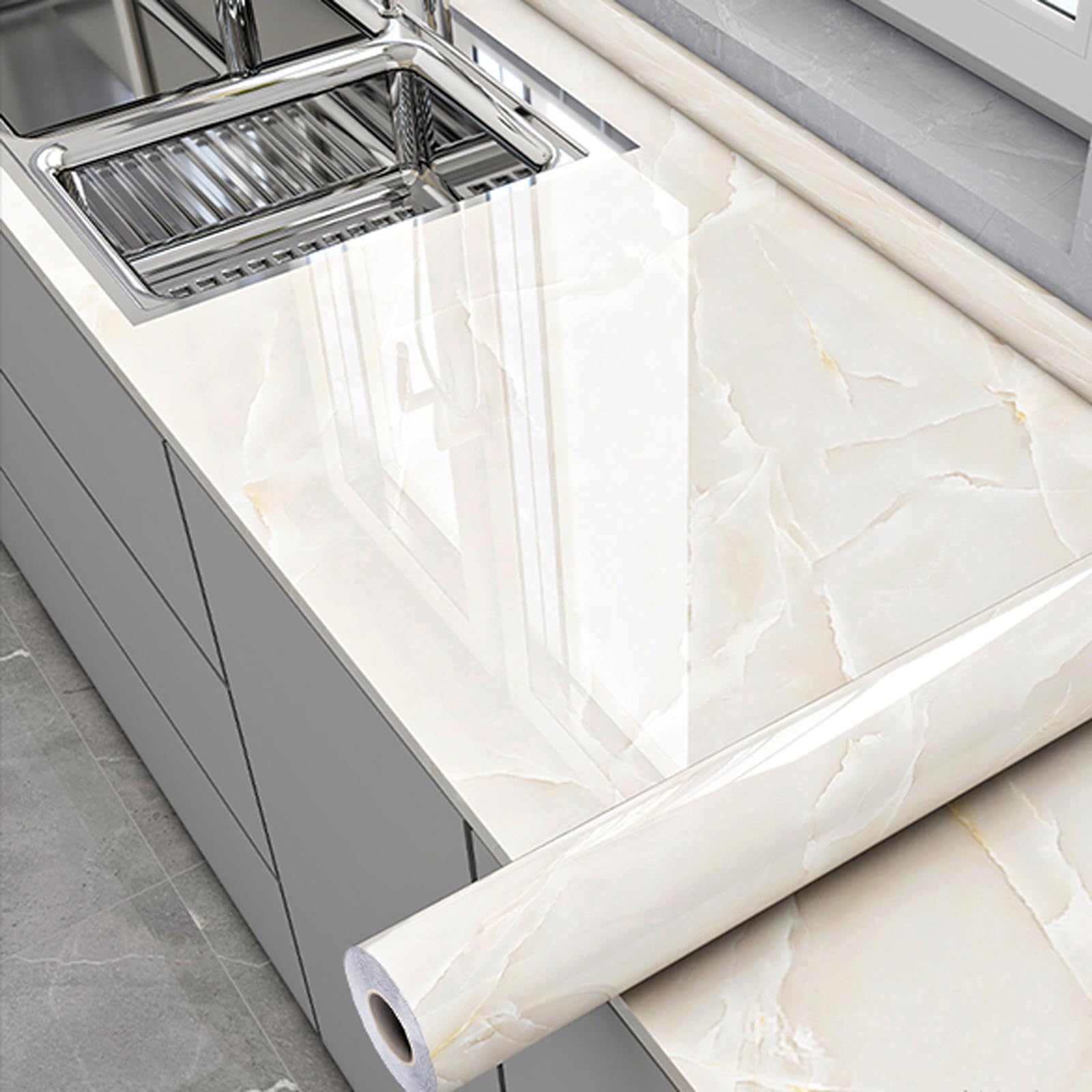 FOELANNE Back Self Adhesive Wallpaper, Marble Contact Paper, Kitchen Counter Marble Wallpaper Multicolor Multiple Sizes(Style F,80cm*300cm)